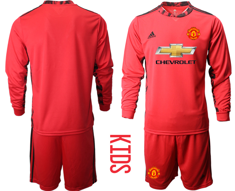 Youth 2020-2021 club Manchester United red long sleeved Goalkeeper blank Soccer Jerseys